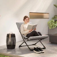 Outsunny Folding Lounge Chair, Mesh Fabric Lounger with Thick Padded Cushion and Armrest, Camping Beach Chair for Poolside, Deck, Backyard, Grey(m-9)