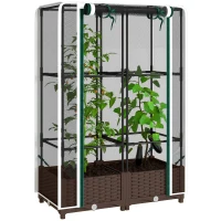 Outsunny Raised Garden Bed with Trellis, 46.5" Tomato Cage with Crop Cage, Self Watering Planter Box with Drainage Holes, White(m-11)