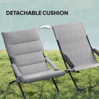 Outsunny Folding Lounge Chair, Mesh Fabric Lounger with Thick Padded Cushion and Armrest, Camping Beach Chair for Poolside, Deck, Backyard, Grey(m-6)