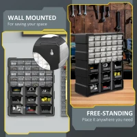 DURHAND Plastic 39 Drawer Parts Organiser Wall Mount Storage Cabinet for Small Nuts Bolts Tool Set of 2 Black(m-4)