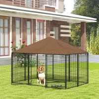 PawHut Outside Dog Kennel, 6.9' x 4.6' x 5' Puppy Play Pen with Canopy, Garden Playpen Fence Crate with Rotating Bowl, Black(m-2)