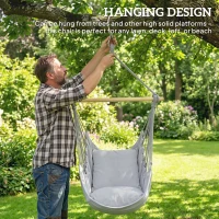 Outsunny Hammock Chair Swing Hanging Macrame Chair w/ Two Soft Seat Cushions, Grey(m-6)