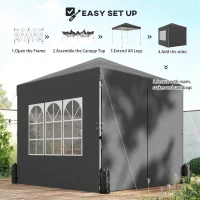 Outsunny 8.2 x 8.2 ft Pop Up Canopy Tent with 4 Sidewalls, UPF 50+ Outdoor Instant Canopy with Carry Bag, Dark Grey(m-7)