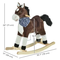Qaba Kids Plush Ride-On Rocking Horse Toy Cowboy Rocker with Fun Realistic Sounds for Child 3-6 Years Old, Brown(m-3)