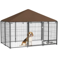 PawHut Outside Dog Kennel, 6.9' x 4.6' x 5' Puppy Play Pen with Canopy, Garden Playpen Fence Crate with Rotating Bowl, Black(m-11)