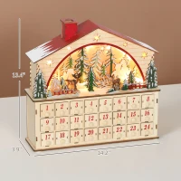 HOMCOM Christmas Advent Calendar with 24 Countdown Drawers and LED Lights, Wooden Advent Calendar House, Battery Operated(m-3)