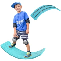 Qaba 32.3" Balance Board, Wobble Board Kids Curvy Rocker Board, Ended Preschool Learning Montessori Waldorf Toy, Ages for 3-6 Years Old, Blue(m-2)