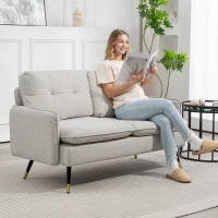 HOMCOM 55" Loveseat Sofa, Linen Love Seat w/ S spring, Steel Legs and Button Tufting, Small Couch for Living Room, Cream White(m-1)