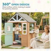 Qaba Kids Outdoor Playhouse, Wooden Cottage Play House with Pet Door, Play Kitchen, Half Door and Windows for Indoor Outdoor(m-7)