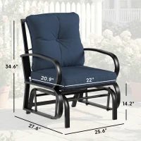 Outsunny Patio Glider, Outdoor Glider Chair with Cushions, Steel Frame, Curved Armrests, Dark Blue(m-3)