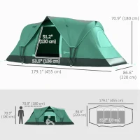Outsunny 5-6 Person Family Tent, Outdoor Camping Tent with Lighting Hook, Carrying Bag for Camping, Hiking and Travelling, Green(m-3)