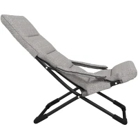 Outsunny Folding Lounge Chair, Mesh Fabric Lounger with Thick Padded Cushion and Armrest, Camping Beach Chair for Poolside, Deck, Backyard, Grey(m-2)