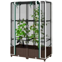 Outsunny Raised Garden Bed with Trellis, 46.5" Tomato Cage with Crop Cage, Self Watering Planter Box with Drainage Holes, White(m-1)