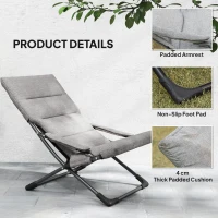 Outsunny Folding Lounge Chair, Mesh Fabric Lounger with Thick Padded Cushion and Armrest, Camping Beach Chair for Poolside, Deck, Backyard, Grey(m-4)
