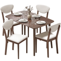 HOMCOM 5-Piece Dining Table Set for 4, Mid-Century Modern Kitchen Table and Chairs, Cream White