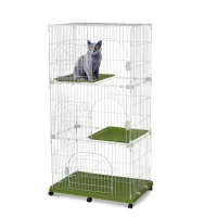 PawHut 70" 3-Level  Steel Wire Vertical Cat Condo Pet Cage - White/ Green(m-4)