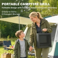 Outsunny Folding Campfire Grill, Heavy Duty Steel Mesh Grate, Portable Camping Grate with Carry Bag, Black(m-4)