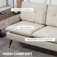 HOMCOM 55" Loveseat Sofa, Linen Love Seat w/ S spring, Steel Legs and Button Tufting, Small Couch for Living Room, Cream White(m-4)