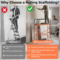 HOMCOM Scaffolding Work Platform, Rolling Scaffolding with Wheels, Scaffold for Building Construction, Orange(m-6)