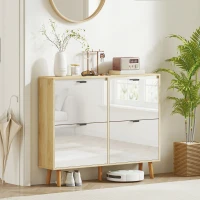 HOMCOM Narrow Shoe Cabinet, High Gloss Shoe Storage Cabinet with 4 Flip Drawers and Adjustable Shelves, Holds 20 Pairs, White(m-9)