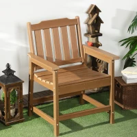 Outsunny All-Weather Patio Chair, HDPE Patio Dining Chair, Heavy Duty Wood-Like Outdoor Furniture for Garden, Backyard, Deck, Porch, Lawn, Brown(m-7)
