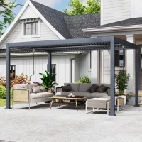 Outsunny 10' x 13' Louvered Pergola with Adjustable Metal Roof and Aluminum Frame, Outdoor Hardtop Gazebo with Drainage System(m-8)