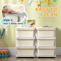 Qaba 3 Tier Kids Toy Organizer and Storage Bins with 6 Plastic Drawers, Cream White(m-6)