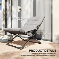 Outsunny Folding Lounge Chair, Mesh Fabric Lounger with Thick Padded Cushion and Armrest, Camping Beach Chair for Poolside, Deck, Backyard, Grey(m-5)