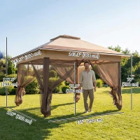 Outsunny 12' x 12' Foldable Pop-up Party Tent Instant Canopy Sun Shade Gazebo Shelter Steel Frame Oxford w/ Roller Bag, Brown(m-3)
