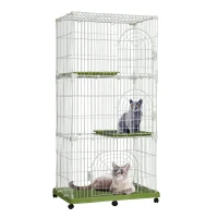 PawHut 70" 3-Level  Steel Wire Vertical Cat Condo Pet Cage - White/ Green(m-11)