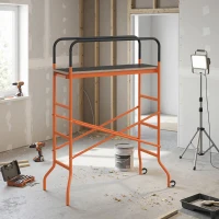 HOMCOM Scaffolding Work Platform, Rolling Scaffolding with Wheels, Scaffold for Building Construction, Orange(m-2)