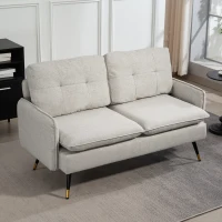 HOMCOM 55" Loveseat Sofa, Linen Love Seat w/ S spring, Steel Legs and Button Tufting, Small Couch for Living Room, Cream White(m-9)