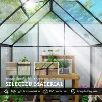 Outsunny Polycarbonate Greenhouse with Swing Door and Adjustable Window, Walk-in Greenhouse with Rain Gutter, 6 x 6.5ft, Black(m-5)