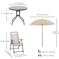 Outsunny 6 Pieces Outdoor Dining Set for 4 with Umbrella Patio Outdoor Furniture Set with Round Table 4 Folding Chairs Cream(m-3)