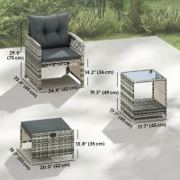 Outsunny 5 Piece Patio Furniture Set, Wicker Patio Chairs with Ottomans, 2-Tier Glass Coffee Table and Cushions, Grey/Dark Grey(m-3)