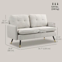 HOMCOM 55" Loveseat Sofa, Linen Love Seat w/ S spring, Steel Legs and Button Tufting, Small Couch for Living Room, Cream White(m-3)