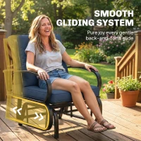 Outsunny Patio Glider, Outdoor Glider Chair with Cushions, Steel Frame, Curved Armrests, Dark Blue(m-4)