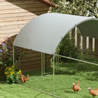 PawHut Galvanized Large Metal Chicken Coop Cage Walk-in Enclosure Poultry Hen Run House Playpen Rabbit Hutch with Cover for Outdoor Backyard 9.2' × 31.2' × 6.4'Silver(m-10)