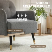 HOMCOM Accent Chair Modern Tufted with Metal Legs Upholstered Reading Armchair for Living Room Grey(m-7)