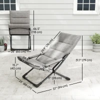 Outsunny Folding Lounge Chair, Mesh Fabric Lounger with Thick Padded Cushion and Armrest, Camping Beach Chair for Poolside, Deck, Backyard, Grey(m-3)