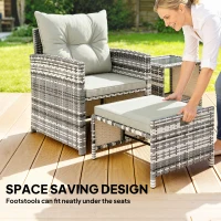 Outsunny 5 Piece Patio Furniture Set, Wicker Patio Chairs with Ottomans, 2-Tier Glass Coffee Table and Cushions, Grey/Cream White(m-4)