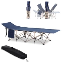 Outsunny Folding Camping Cots for Adults with Carry Bag, Side Pocket, Outdoor Portable Sleeping Bed, 330 lbs. Capacity, Blue(m-11)