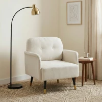 HOMCOM Accent Chair Modern Tufted with Metal Legs Upholstered Reading Armchair for Living Room Cream White(m-10)