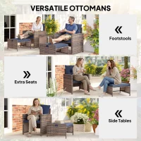 Outsunny 5 Piece Patio Furniture Set, Wicker Patio Chairs with Ottomans, 2-Tier Glass Coffee Table and Cushions, Brown/Dark Blue(m-5)