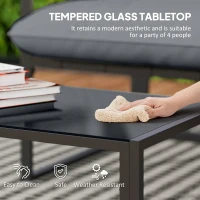 Outsunny 4 Piece Outdoor Furniture Set, Patio Conversation Set with Tempered Glass Table, Loveseat, 2 Chairs and Cushions, Grey(m-5)