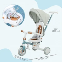 Qaba 9 in 1 Toddler Tricycle with Safety Harness, Adjustable & Removable Parent Handle, Canopy, Storage Bag, Brake, Blue(m-3)