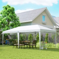 Outsunny 10' x 19' Pop Up Tent Garden Outdoor Party Tent Easy Set Up Gazebo Canopy Market Event Sunshade White(m-10)