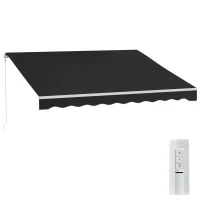 Outsunny 12'x10' Electric Retractable Awning, UV Protection Sun Shade Shelter w/ Remote Controller for Deck Balcony Yard, Black(m-11)