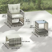 Outsunny 5 Piece Patio Furniture Set, Wicker Patio Chairs with Ottomans, 2-Tier Glass Coffee Table and Cushions, Grey/Cream White(m-3)