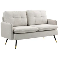 HOMCOM 55" Loveseat Sofa, Linen Love Seat w/ S spring, Steel Legs and Button Tufting, Small Couch for Living Room, Cream White(m-2)